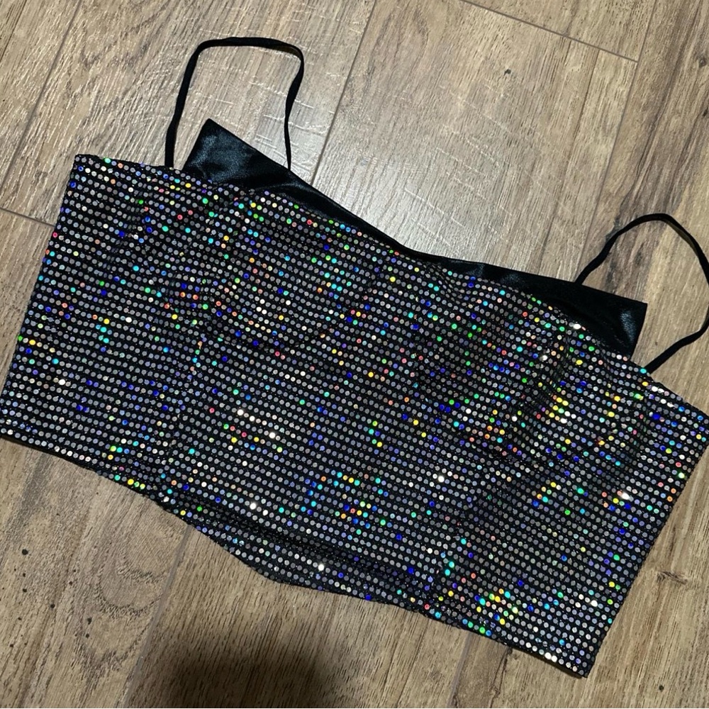 NWT Black Sequin Crop Top